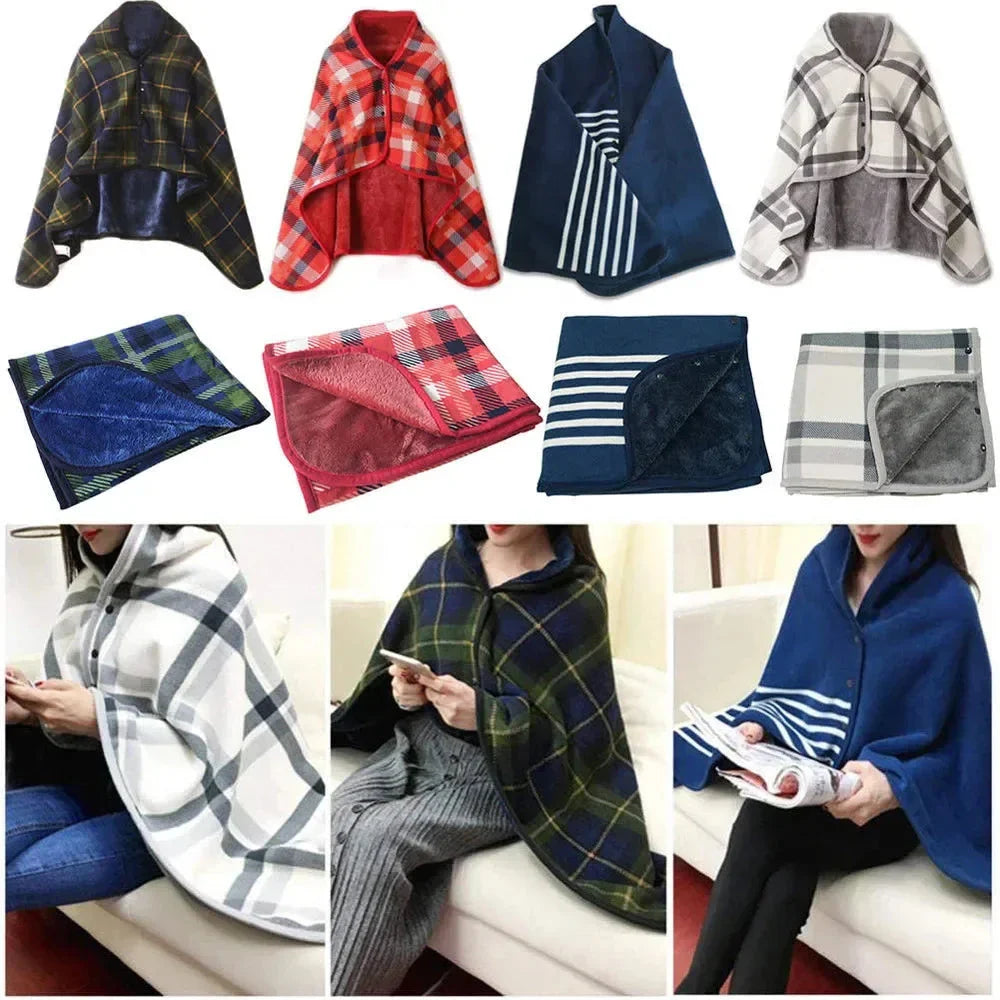Double-Layer Tartan Plaid Blanket Scarf – Warm Winter Shawl for Women