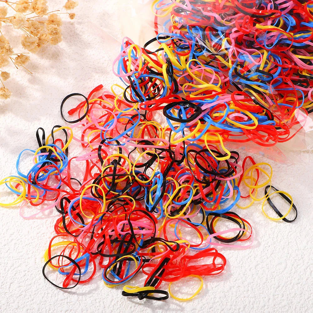 500/1000Pcs Colourful Hair Ties for Girls Kids Ponytail Holder Bands