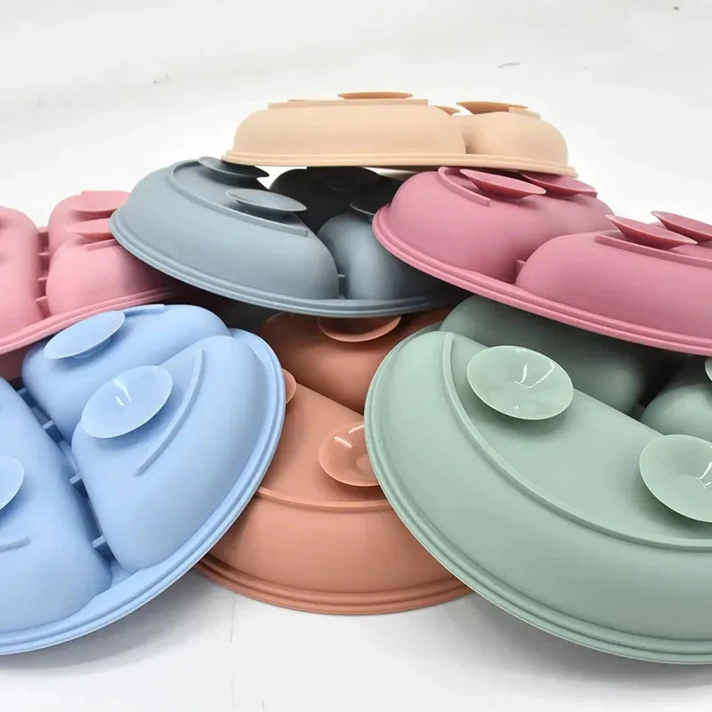 Silicone Baby Sucker Plate & Rice Spoon Set Cute Cartoon Tableware