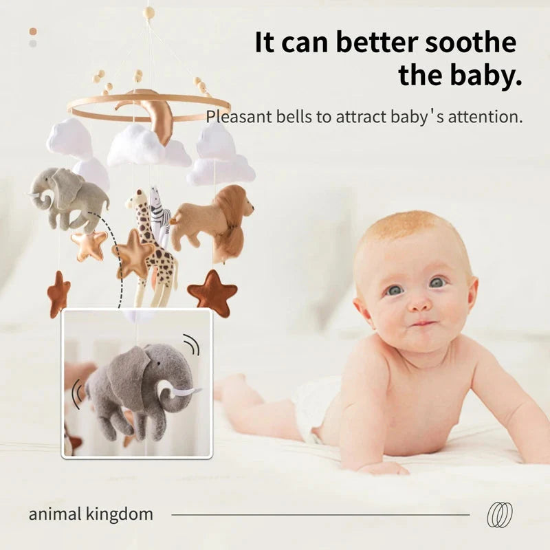 Wooden Crib Mobile Bed Bell with Soft Felt Animals