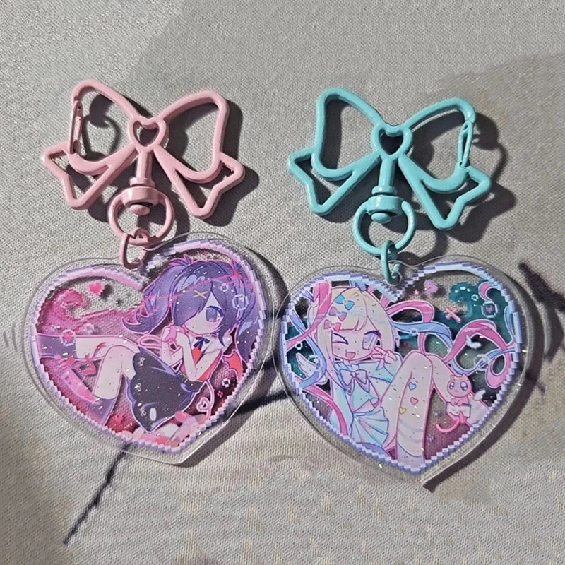 Game NEEDY GIRL OVERDOSE Rain Ame KAnge Cosplay Keychain Acrylic Heart Pendant Keyring Key Chain Bag Accessories Girls Ornament
