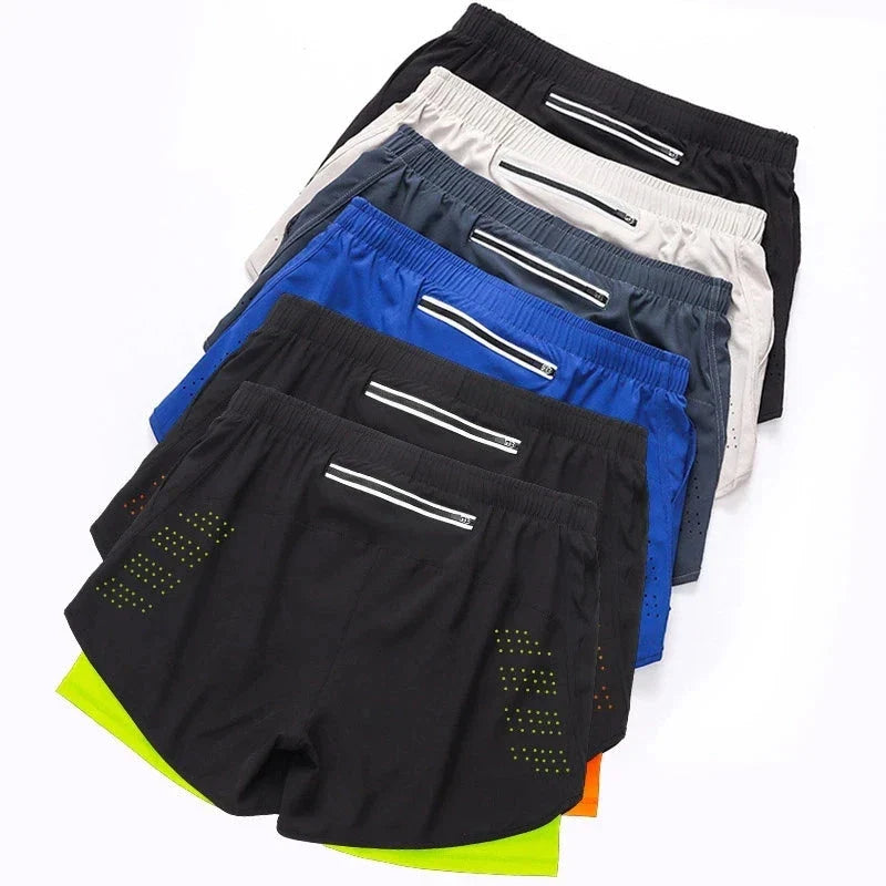 Men’s 2-in-1 Running Shorts – Quick-Dry Double Layer Gym Shorts for Training, Workout & Bodybuilding (Black)