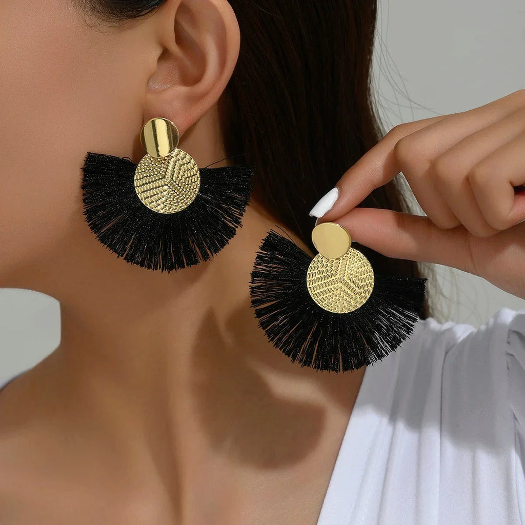 Bohemian Tassel Earrings – White Fringe Dangle Statement Jewelry for Women