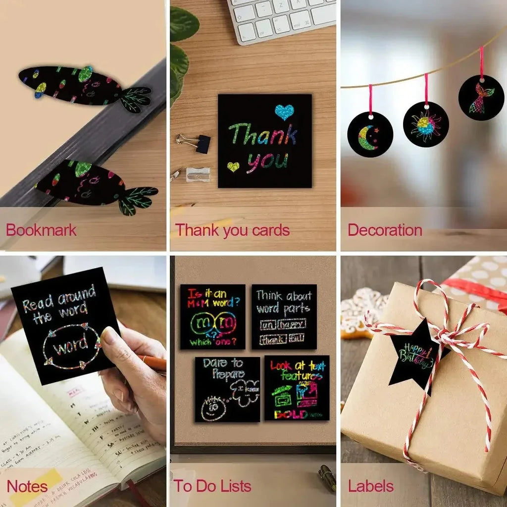 Dazzling Scratch Painting Kit - Parent-Child Interactive DIY Craft Toy with Note Cards