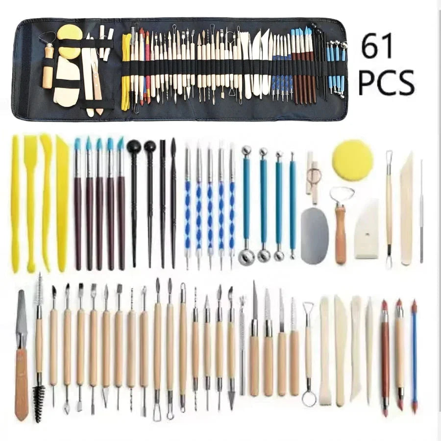 Pottery Clay Sculpting Tools Kit - 8-61 Pcs for Carving, Shaping & Modeling