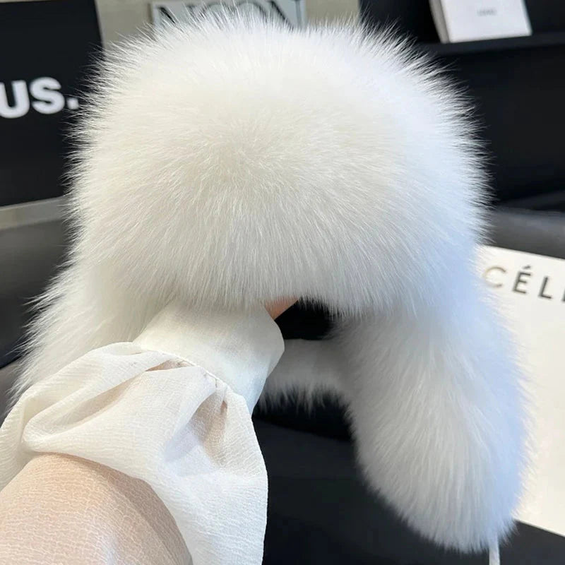 2025 100% Real Fox Fur Hats Women's Russian Ushanka Aviator Trapper Snow Skiing Hat Caps Earflap Winter Raccoon Fur Bomber Hat