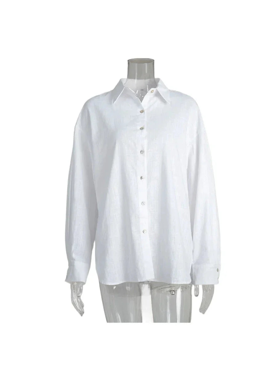 Women’s 100% Cotton Casual Shirt – Spring Summer Loose Fit Button-Down Cardigan Blouse, Solid Color Lightweight Top