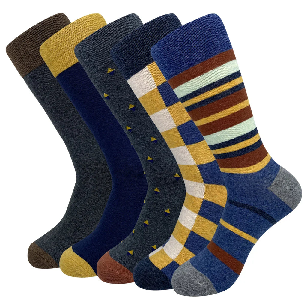 5 Pairs Argyle Breathable Men's Dress Socks Plus large Size High Quality Combed Cotton