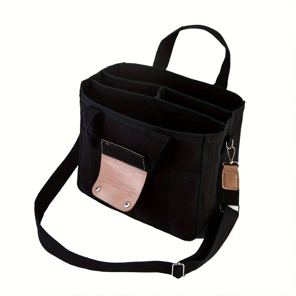 Ladies Canvas Handbag Multi Pocket Large Capacity Tote Bag Adjustable Shoulder Strap Casual Shoulder Shopping Bag