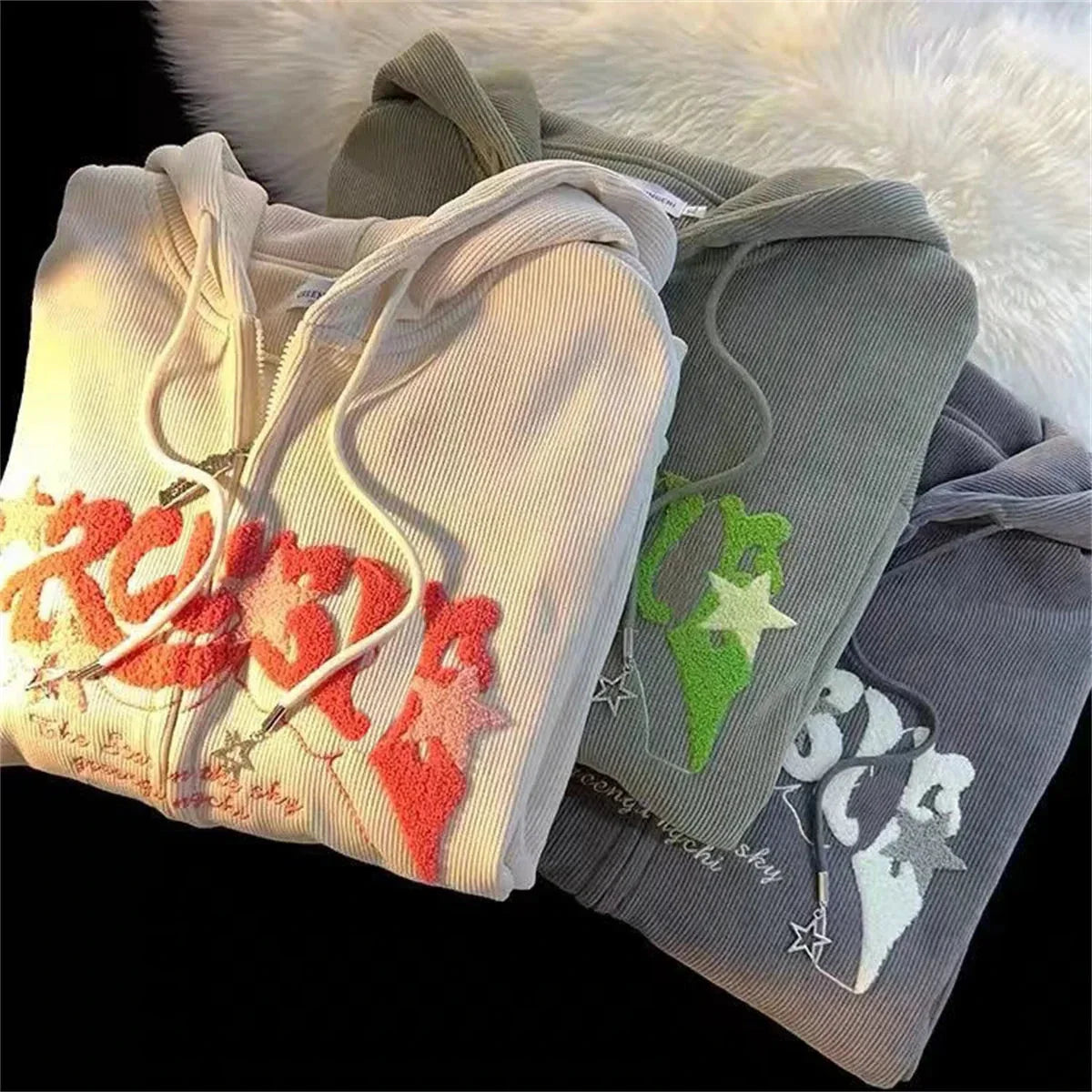 Women’s Y2K Embroidered Zip-Up Hoodie – Fashionable Autumn Long Sleeve Streetwear Top