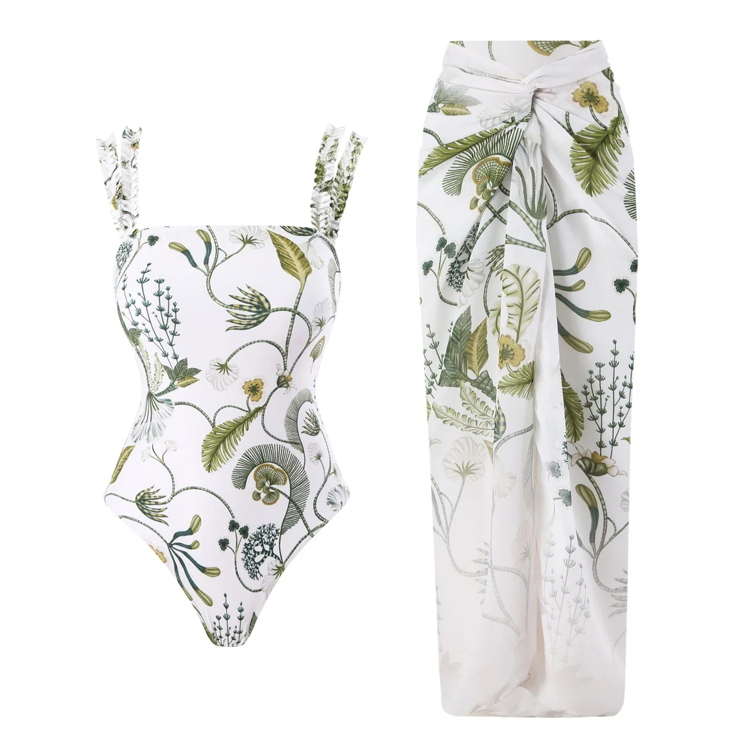 2-Piece Women Brazilian Floral Printed Ruffle Bikinis Strappy Bandage Swimwear