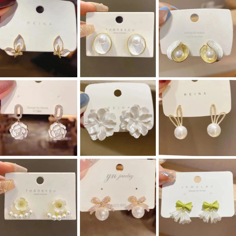 White Flower & Butterfly Dangle Earrings – Acrylic Pearl Heart Jewelry