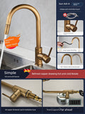 Retro Copper Antique Kitchen Faucet Hot and Cold Wash Basin Sink Pull-out Rotate