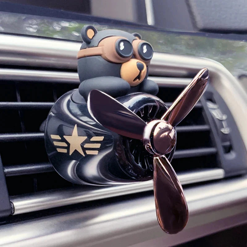 Rotating Airplane Pilot Bear Car Air Freshener - Vent Clip Fragrance Diffuser