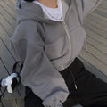 Women’s Y2K Zip Up Hoodie – Solid Color Oversized Crop Sweatshirt with Hood, Harajuku Streetwear Casual Jacket