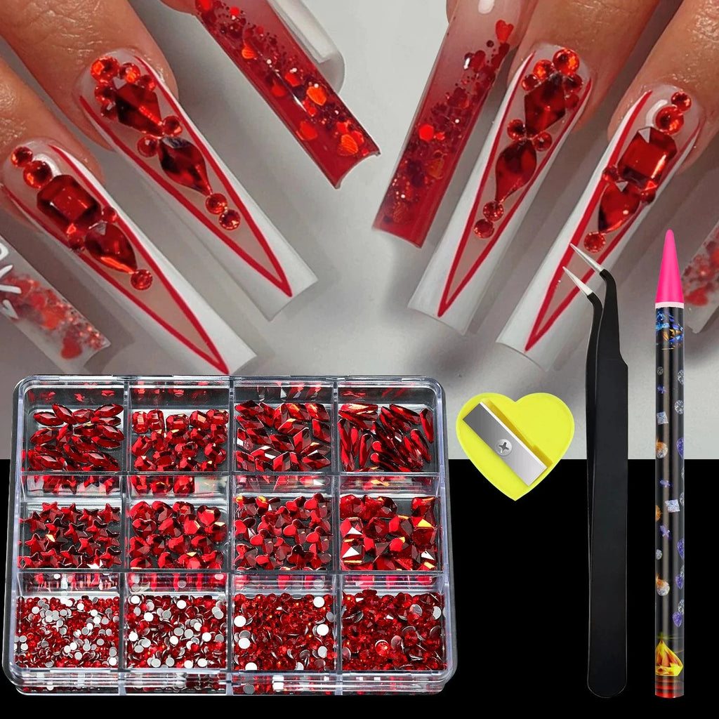 12 Grid Diamond Jewelry Set for Nail Art - Luxe Rhinestone Decorations