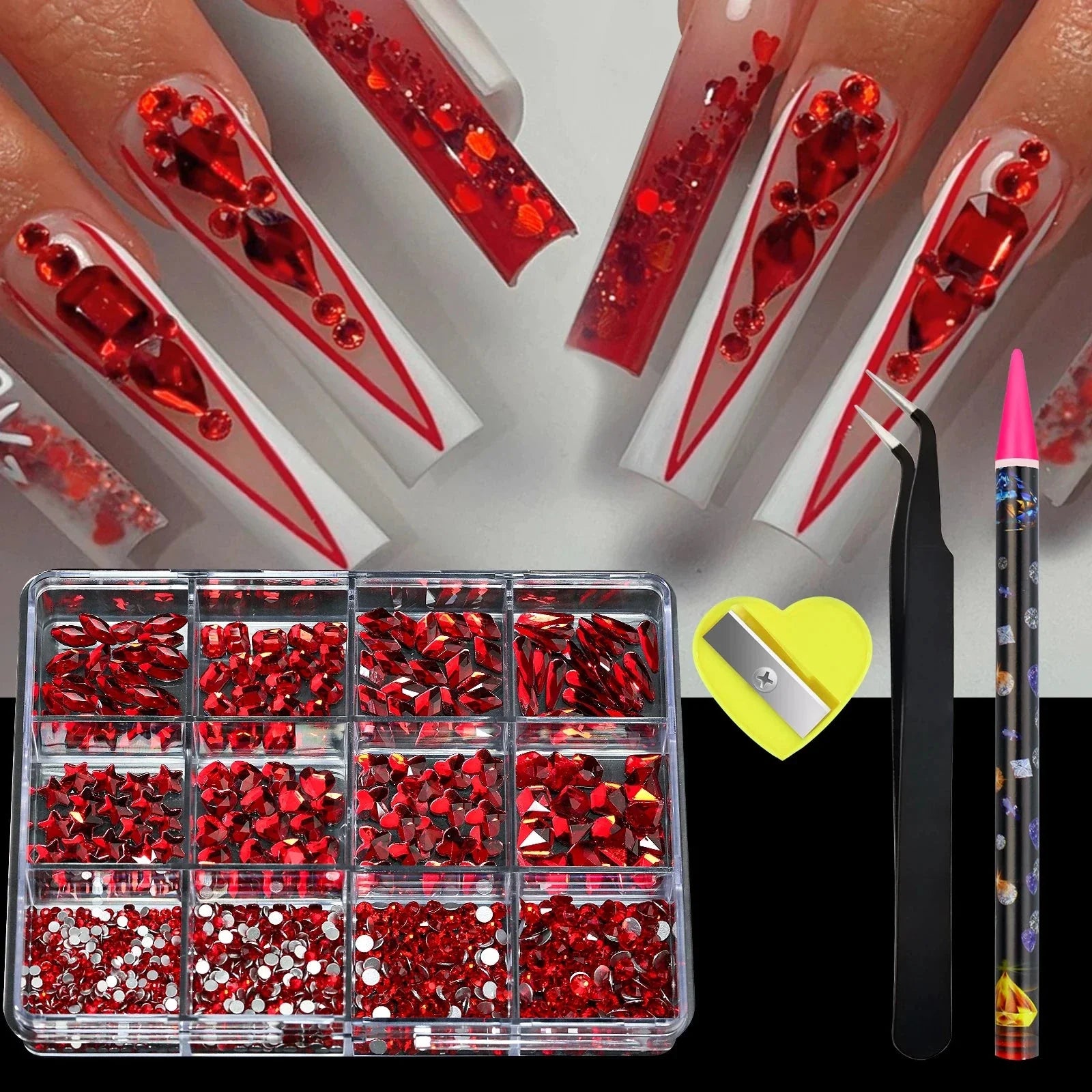 12 Grid Diamond Jewelry Set for Nail Art - Luxe Rhinestone Decorations