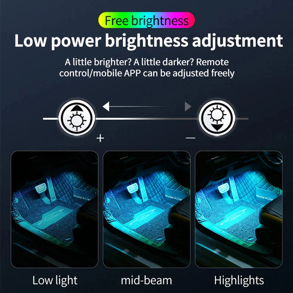 LED Car Interior Ambient Lights Kit - RGB Foot Strip Lighting with Remote & App Music Control