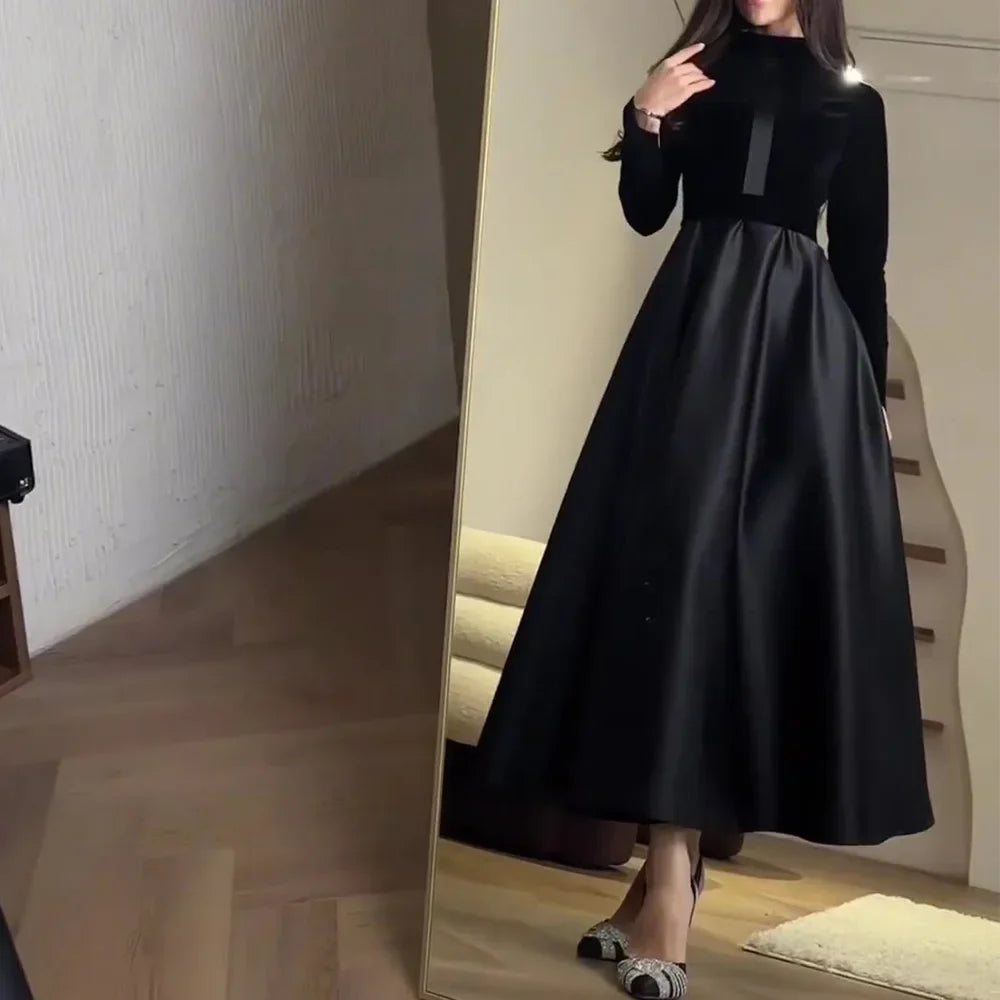Casual Solid Long Sleeve Velvet Slim Sexy Waist Dress for Women