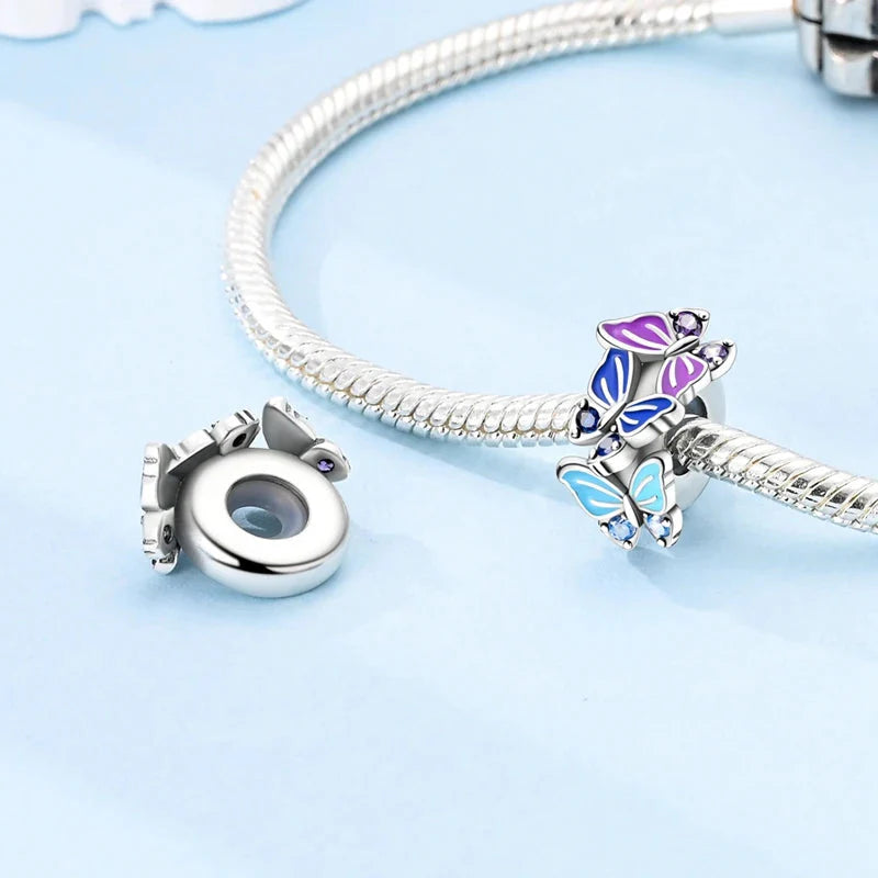 100% 925 Sterling Silver Rainbow Zircon Butterfly Dragon Silicone Stopper Charms - Colorful Beads for DIY Bracelets, Customizable Jewelry for All Occasions