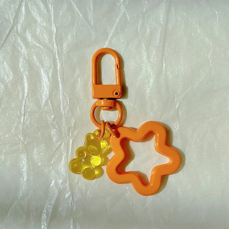 10pcs Metal Keyrings Buckle With Stars Bear Pendant Colored Keychain For Diy Jewelry Making Key Ring Accessories Wholesale