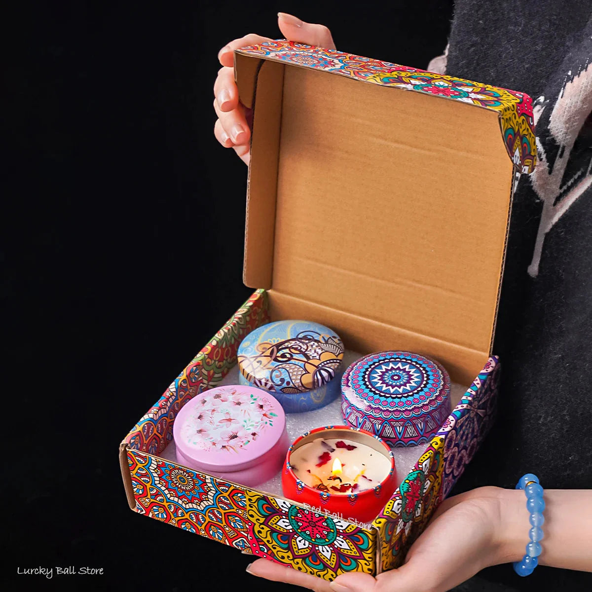 4Pcs/Box Scented Candle Set Gift Islamic Arabian Patterns Fragrance Candle Jar DIY Smokeless Couples Romantic Incense Candles