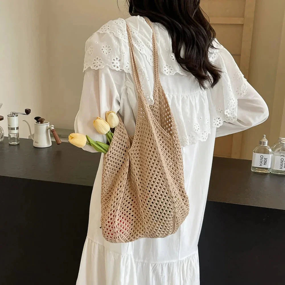 Women’s Knitted Shoulder Bag – Large Capacity Crochet Tote Handbag