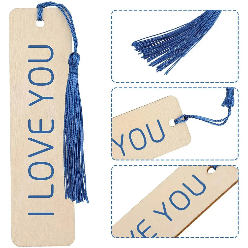 Wooden Bookmarks with Tassel Ropes - 10/20/60Pcs DIY Hanging Labels