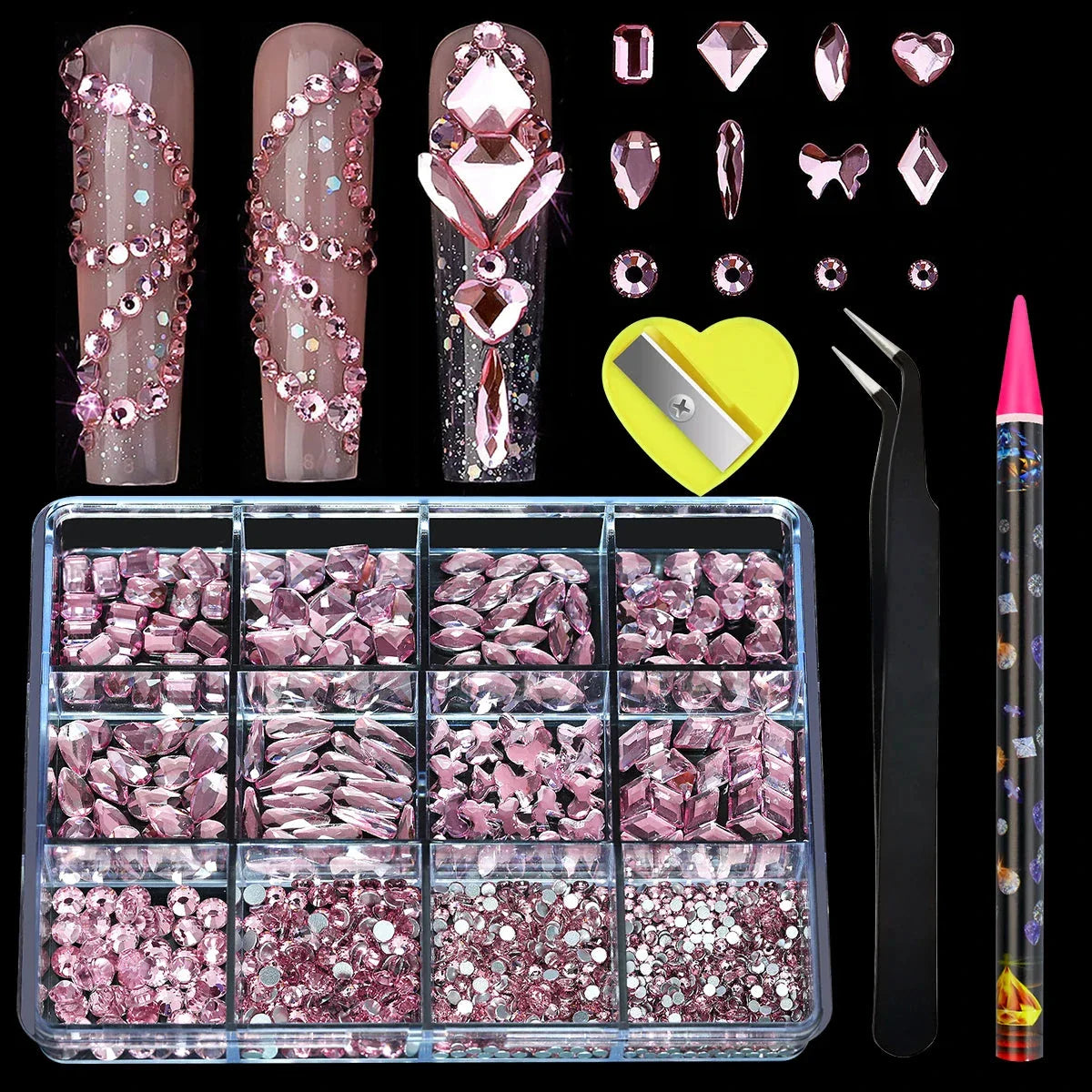 12 Grid Diamond Jewelry Set for Nail Art - Luxe Rhinestone Decorations