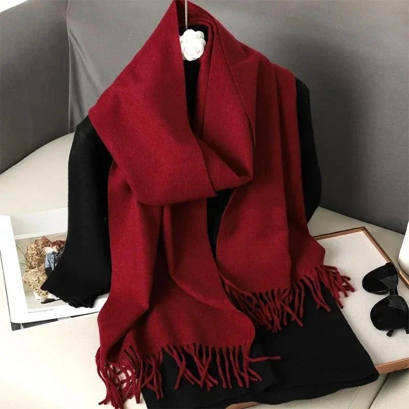 62-Color Winter Cashmere Scarf – Warm Tassel Pashmina Wrap for Women