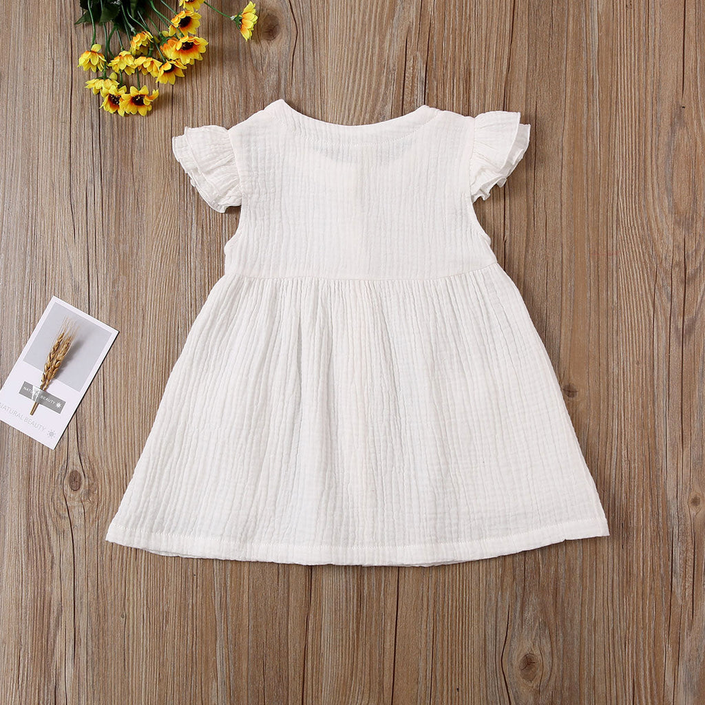 0-6Years Toddler Kid Baby Girl Summer Dress Ruffles Sleeves Cotton Button Pocket Dress Sundress
