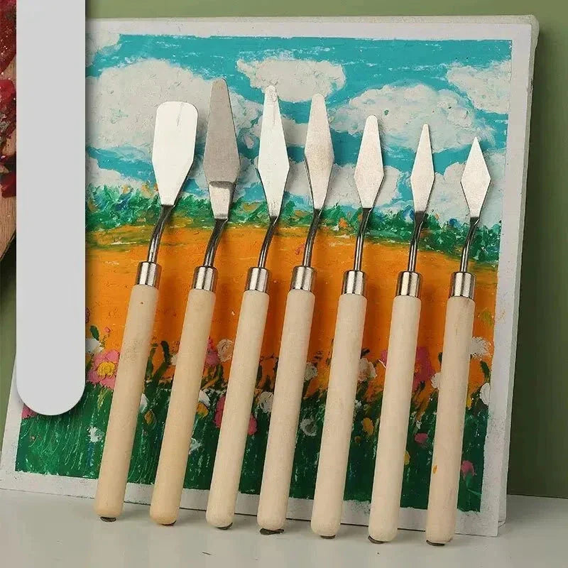 7Pcs Stainless Steel Palette Knife Set - Mixing, Scraping, and Painting Tools for Artists