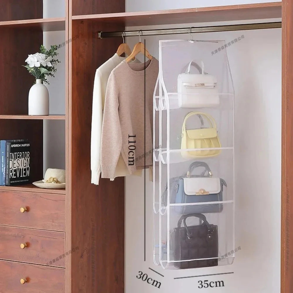 Hanging Closet Organizer Bag - Eco-Friendly 3D Transparent Storage for Tote Bags & Purses