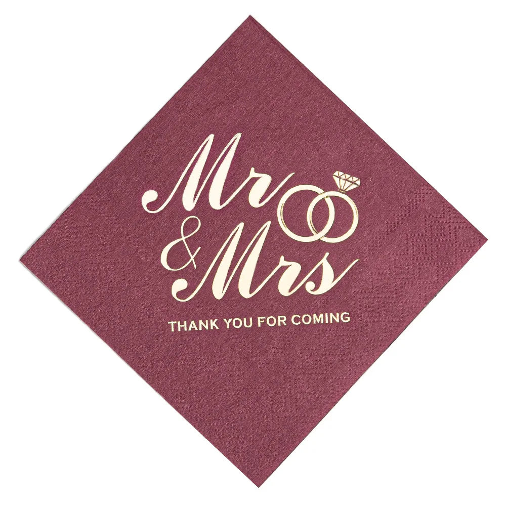 100PCS Mr&Mrs Wedding Paper Napkins Disposable 3-PLY 10inch Bronzing Cocktail Beverage Dessert Napkins for Wedding Anniversary