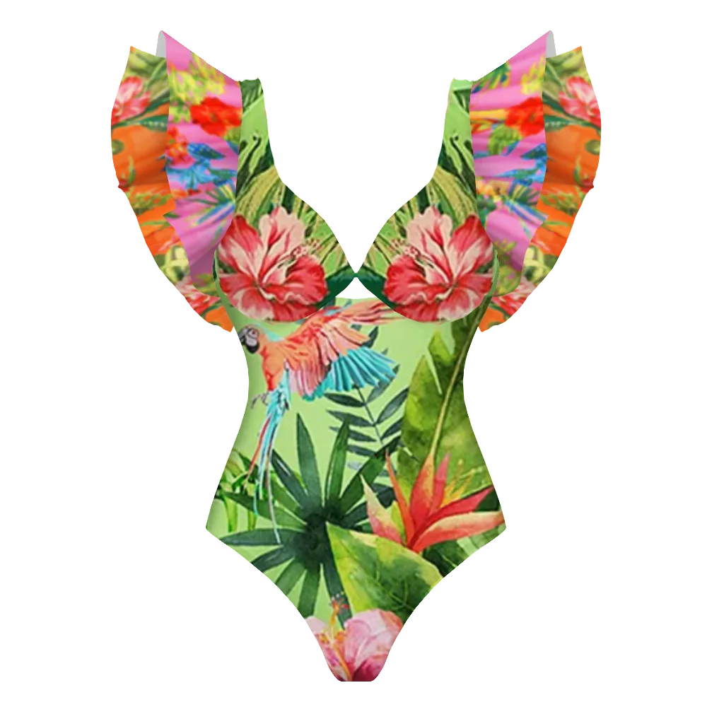 2-Piece Shoulder Ruffle Swimsuit With Cover Up Sexy Beachwear