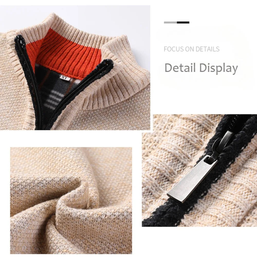 Men's Stand-up Collar Knit Sweater Jacket Autumn/ Winter Cardigan Slim Solid Color