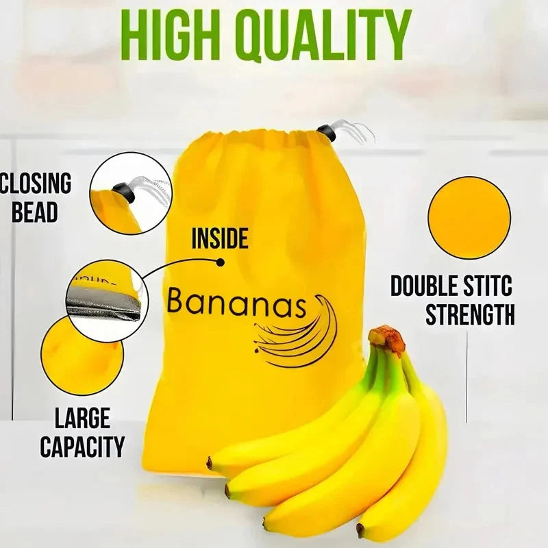 Durable Yellow Banana Storage Bag – Insulated Fresh-Keep Drawstring Bag for Fruits & Vegetables | Reusable Banana Preservation Pouch