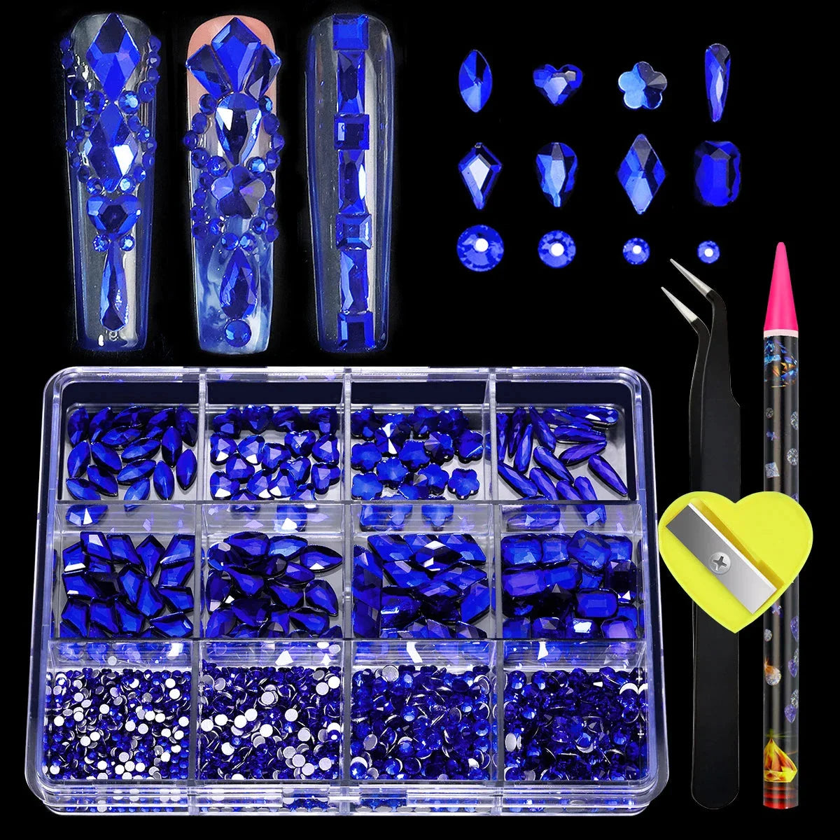 12 Grid Diamond Jewelry Set for Nail Art - Luxe Rhinestone Decorations