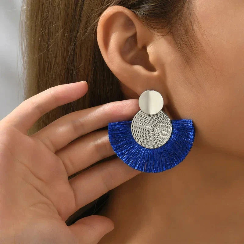 Bohemian Tassel Earrings – White Fringe Dangle Statement Jewelry for Women