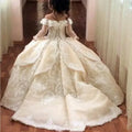 Elegant Toddler Full Sleeves Princes Gown Lace Flower Girl Dresses Sheer Flower Girl First Communion Princess Pageant