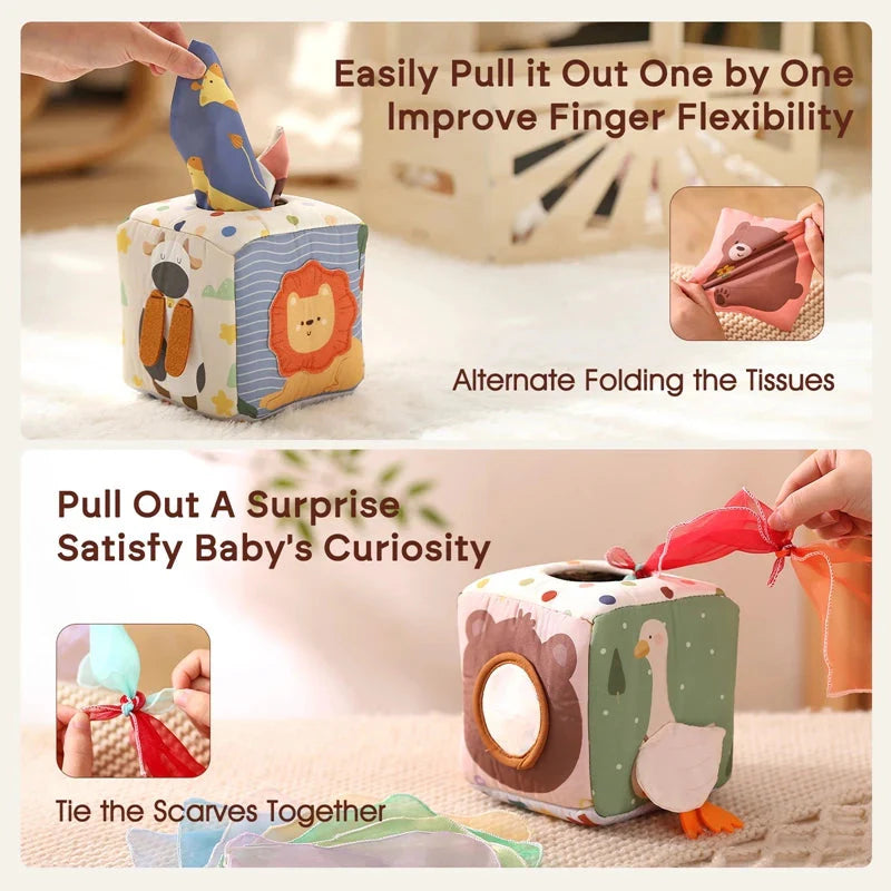 Montessori Cloth Busy Box Animal Tissue Toy