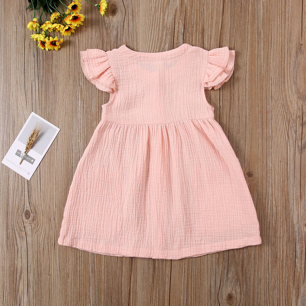 0-6Years Toddler Kid Baby Girl Summer Dress Ruffles Sleeves Cotton Button Pocket Dress Sundress