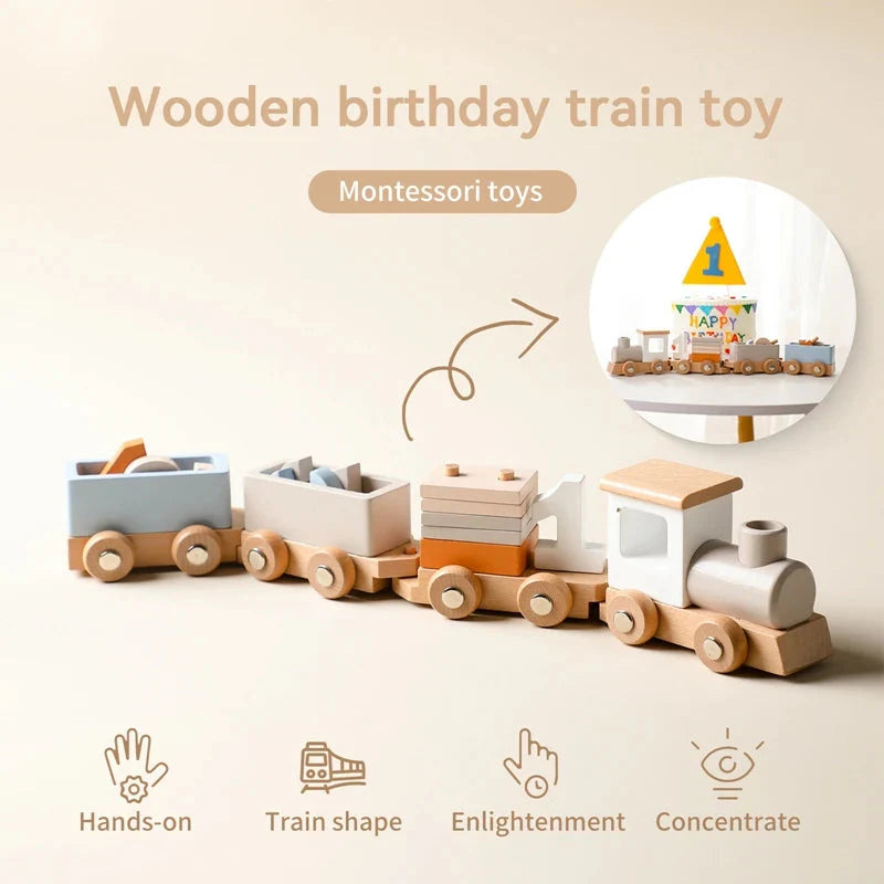 Wooden Train Birthday Toy Montessori Baby Learning