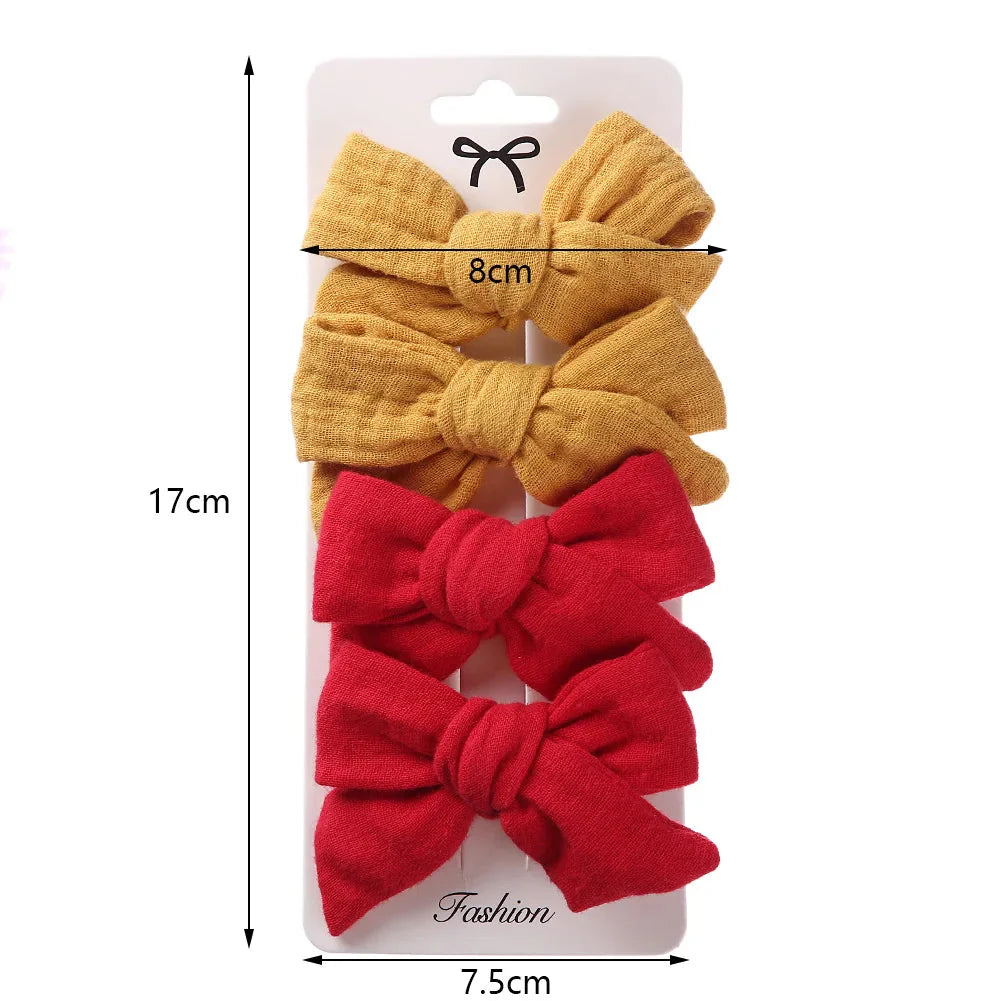 4Pcs Baby Bows Hair Clips Cotton Linen Hairpins for Girls