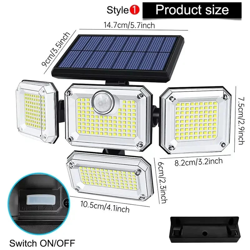 122/333 LED Solar Motion Sensor Lights – IP65 Waterproof Outdoor Wall Lamp with 3 Modes for Garage, Yard & Corridor