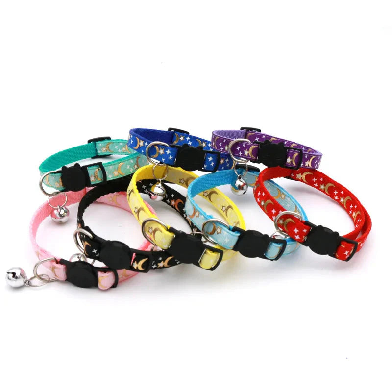 Cat Collar with Bell – Adjustable Star & Moon Pet Necklace