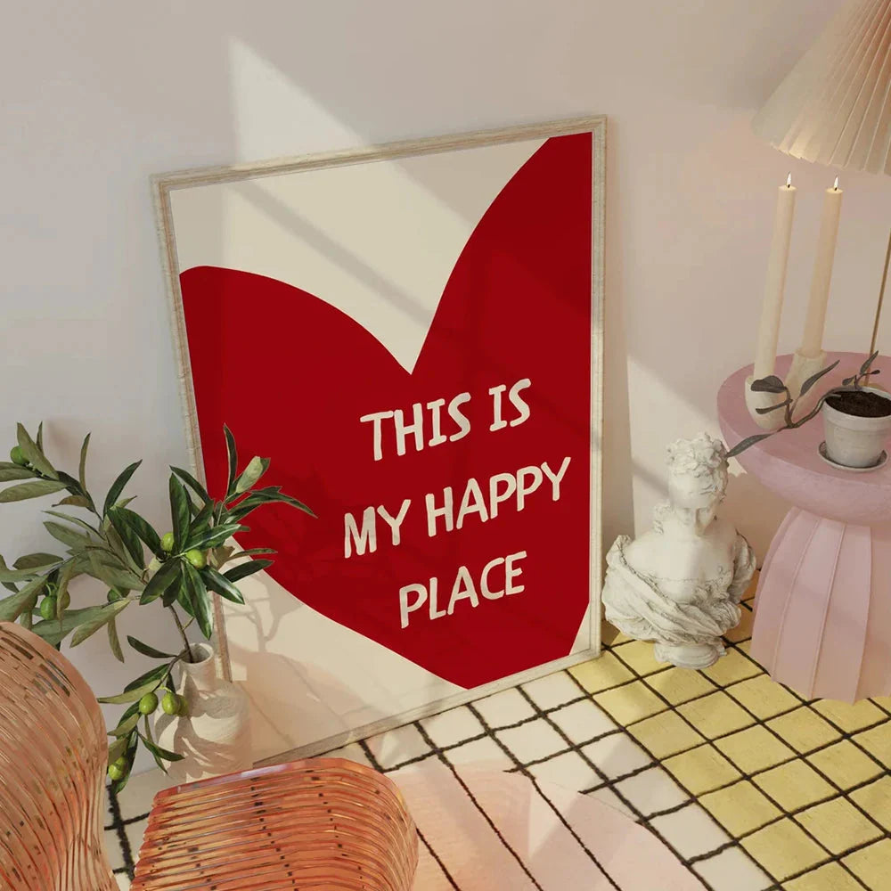 Red Heart Canvas Wall Art – Happy Place Poster Print
