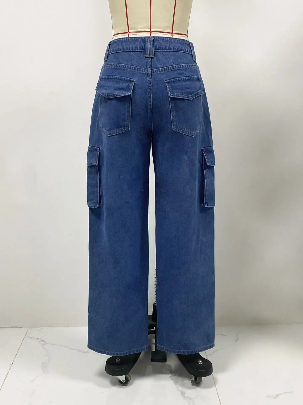 American Retro Mid-waist Multi-pocket Cargo Pants Jeans