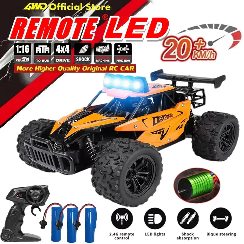 1:16 RC Drift Racing Car - High-Speed Off-Road Alloy Truck with LED Lights, 20KM/H, 2.4G Radio Control for Kids & Adults
