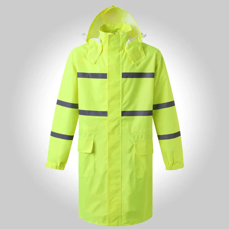 Hi Vis Rain Jacket Reflective Safety Long Rain Coat for Men And Women